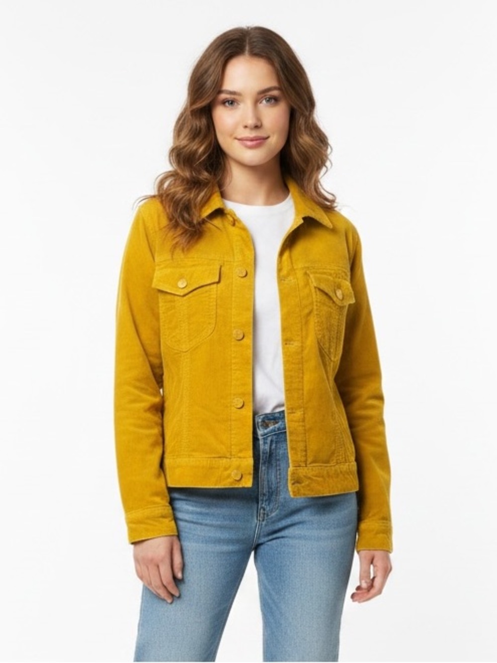 Mother Mustard Yellow Corduroy Trucker Jacket Cropped Vintage Style Button Front